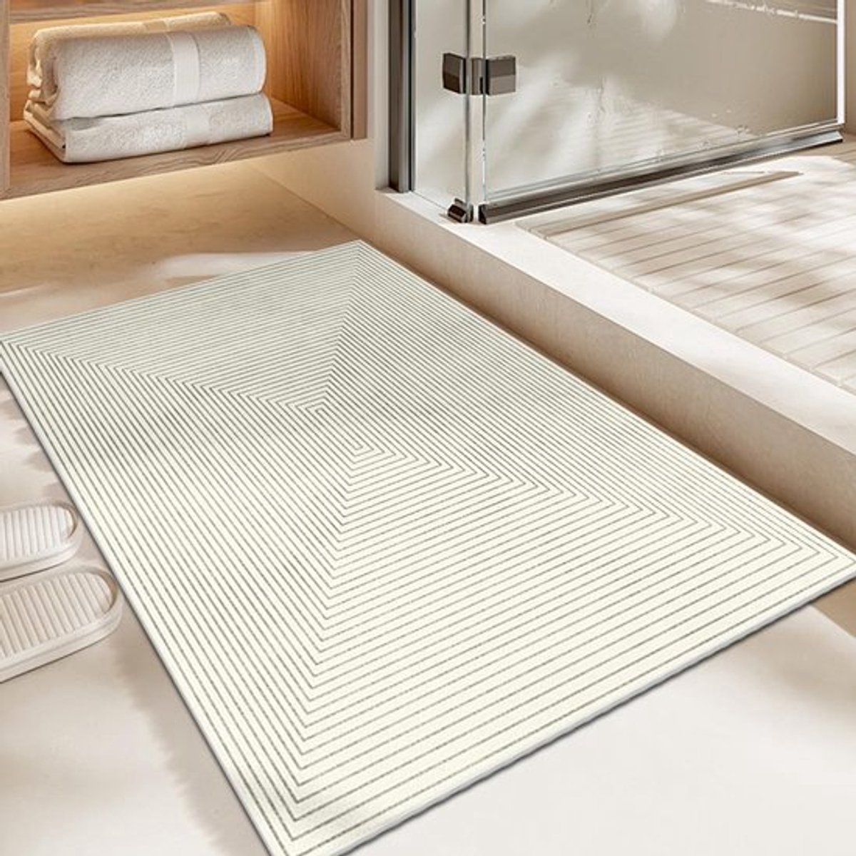 SnelShoppen - RANJIMA Douchemat, Antislip Badmat, Sneldrogende PVC Loofah, Comfortabele Badmat met Afvoergaten, Beige 60 x 90 cm voor Natruimtes, Douc