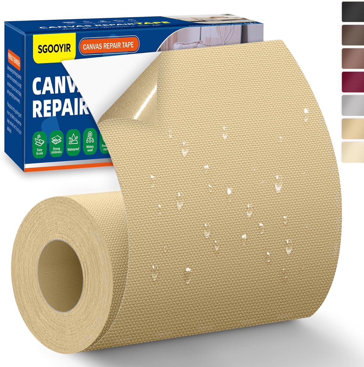 SnelShoppen - Zelfklevende Stof Beige 10 x 200 cm - Waterdichte Canvas Reparatie Patch voor Tent, Boot, Tarpaulin, Sofa en Stoelen