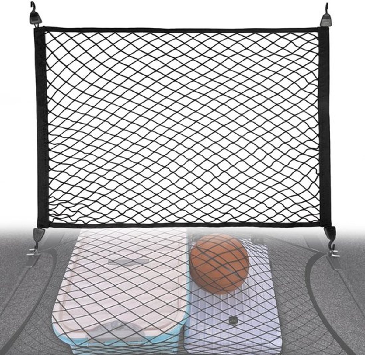 Cargo Net - Verstelbaar Opbergnet - 60 x 40 cm - Elastisch Nylon - Bagagenet Auto - Kofferbak Organizer - Veilig Rijden