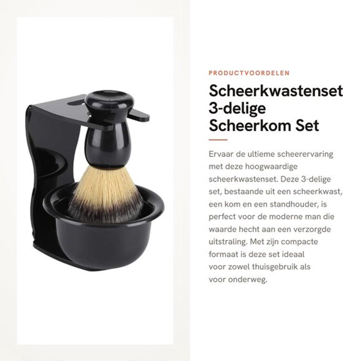 Scheerkwastenset - 3 Stuks - Scheerkom - Scheerstandaard - Scheermes Houder - Perfect Cadeau voor Mannen - Klein Formaat - Scheerset