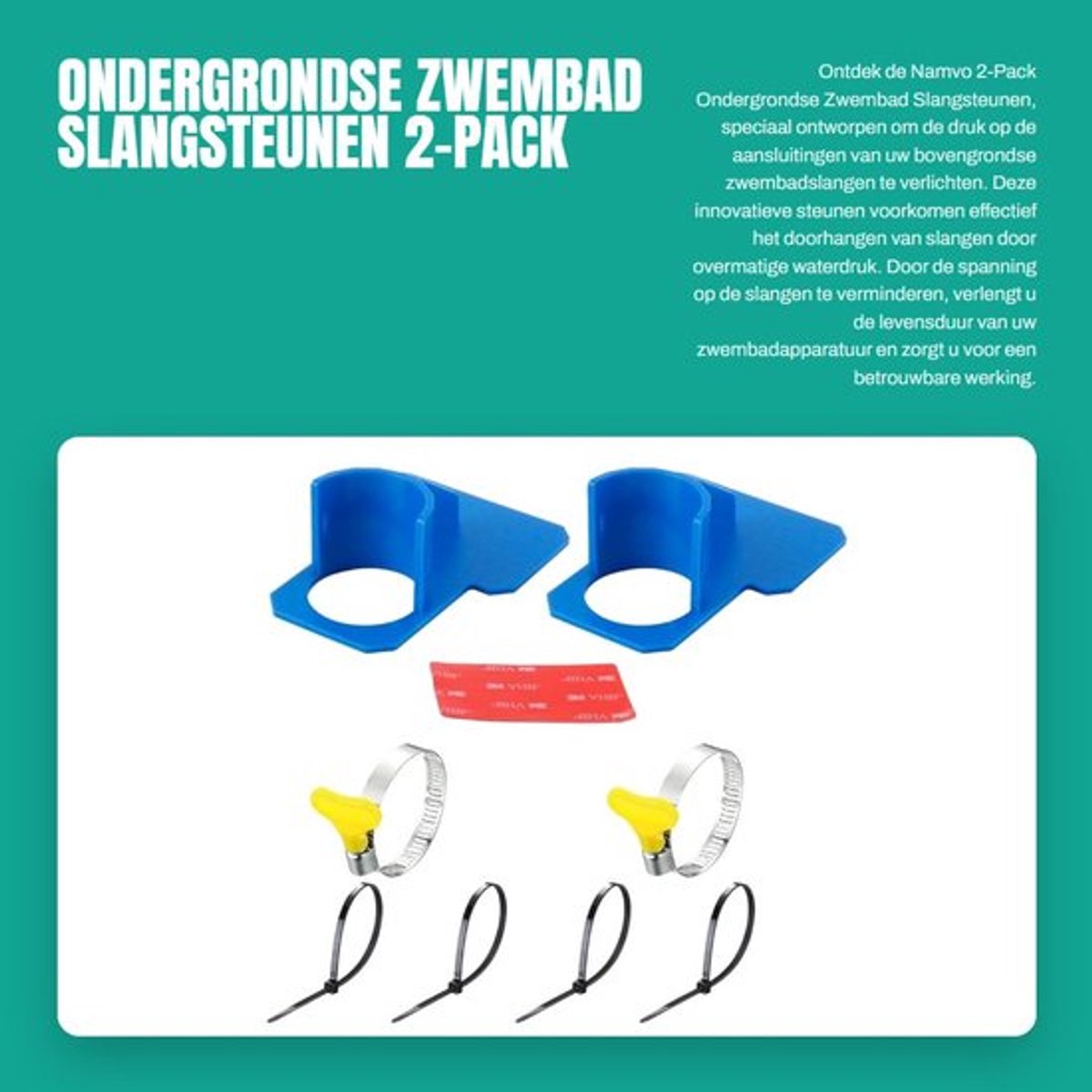 Zwembadpijpsteunen met Schokbestendige Beugels - 2-Pack - Inclusief Roestvrij Stalen Slangenklemmen - Kabelbinders - Duurzaam ABS - 12 x 10 x 3,8 cm - Zwembadaccessoires