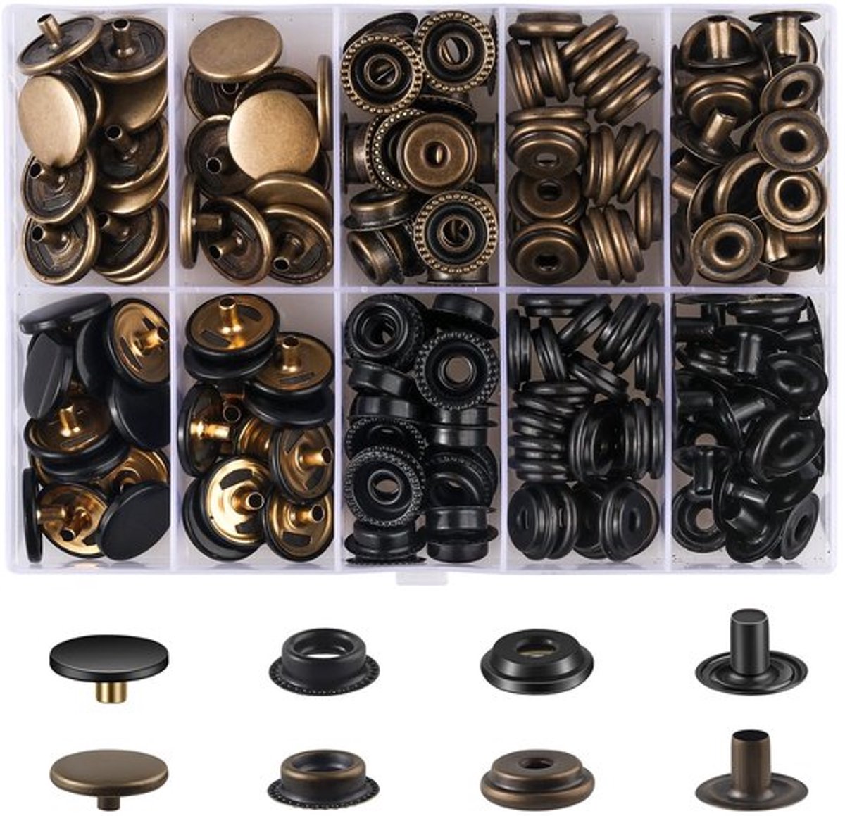 Drukknoppen Set 50 Stuks - RVS Snap Fasteners - Drukknoppen Naaien - Drukknoppen met Tang - Duurzaam - Opbergdoos
