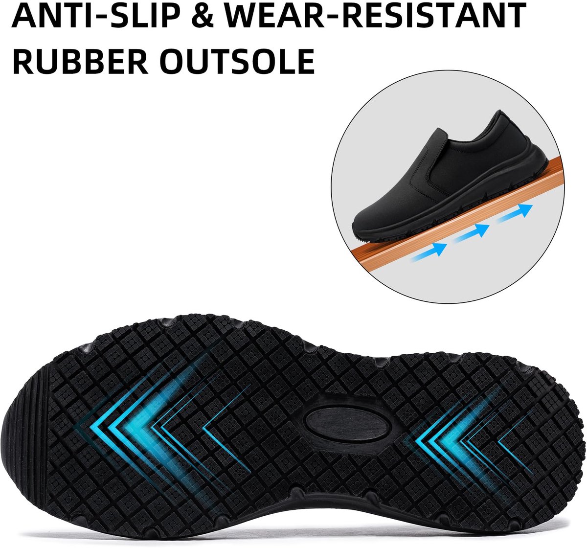 SnelShoppen - Heren Keuken Schoenen Antislip Veiligheidsschoenen Waterdicht Lichtgewicht Staalneus SRC Comfort Demping 44 Zwart voor Werk en Thuis