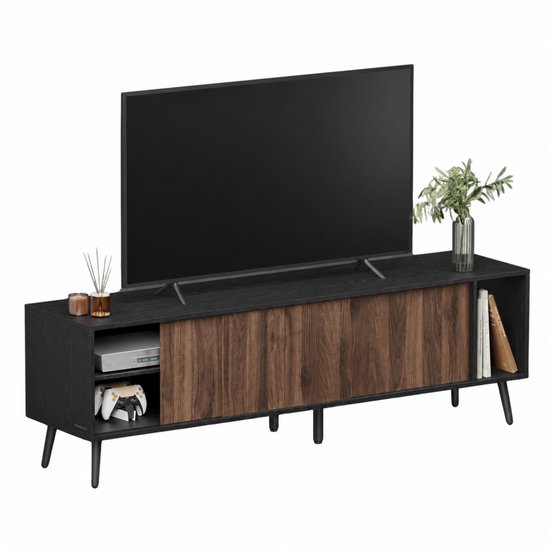 ACAZA TV Meubel - TV kast - Ultrasnelle Montage zonder Gereedschap - Zwart en Walnootbruin - 160 x 39 x 51 cm (L x B x H) - TV Standaard - TV meubel hout