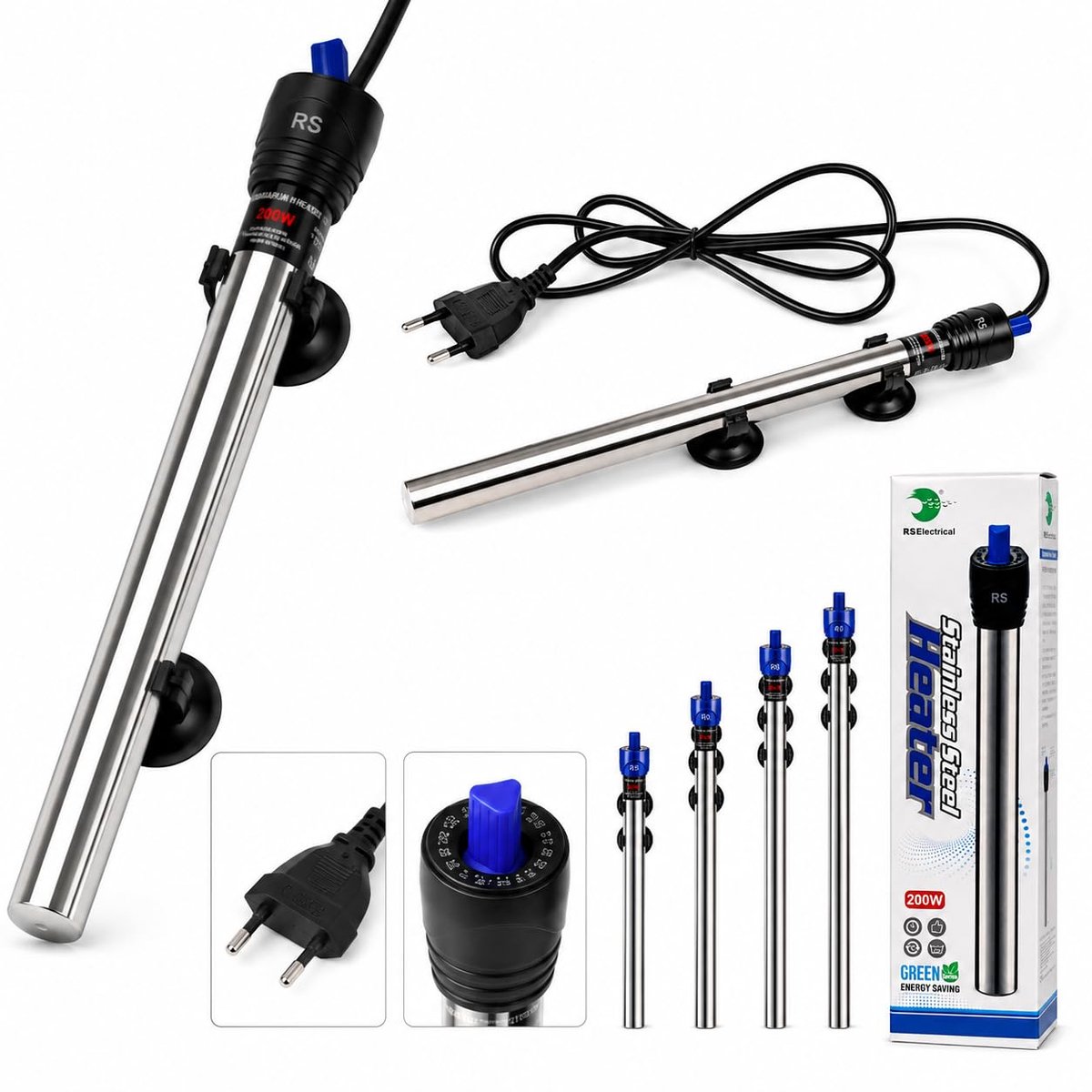 SnelShoppen - Tonia Aquariumverwarming 100W Roestvrij Staal, Waterdicht, Instelbare Temperatuur 12-34 °C voor Aquaria van 60-100 Liter