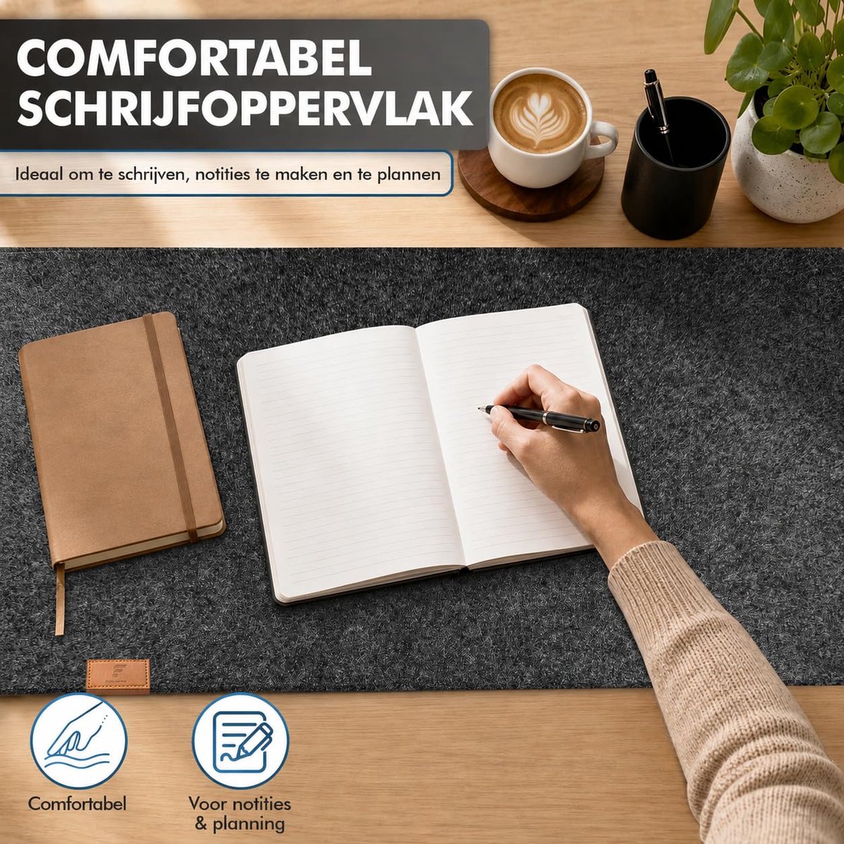 SnelShoppen - Bureau Onderlegger van Vilt - 120 x 60 cm - Grote Muismat - Antislip Desk Mat voor Thuiskantoor - Donkergrijs - Bureauonderlegger voor W — cadeau in Wonen & Interieur - foto 6
