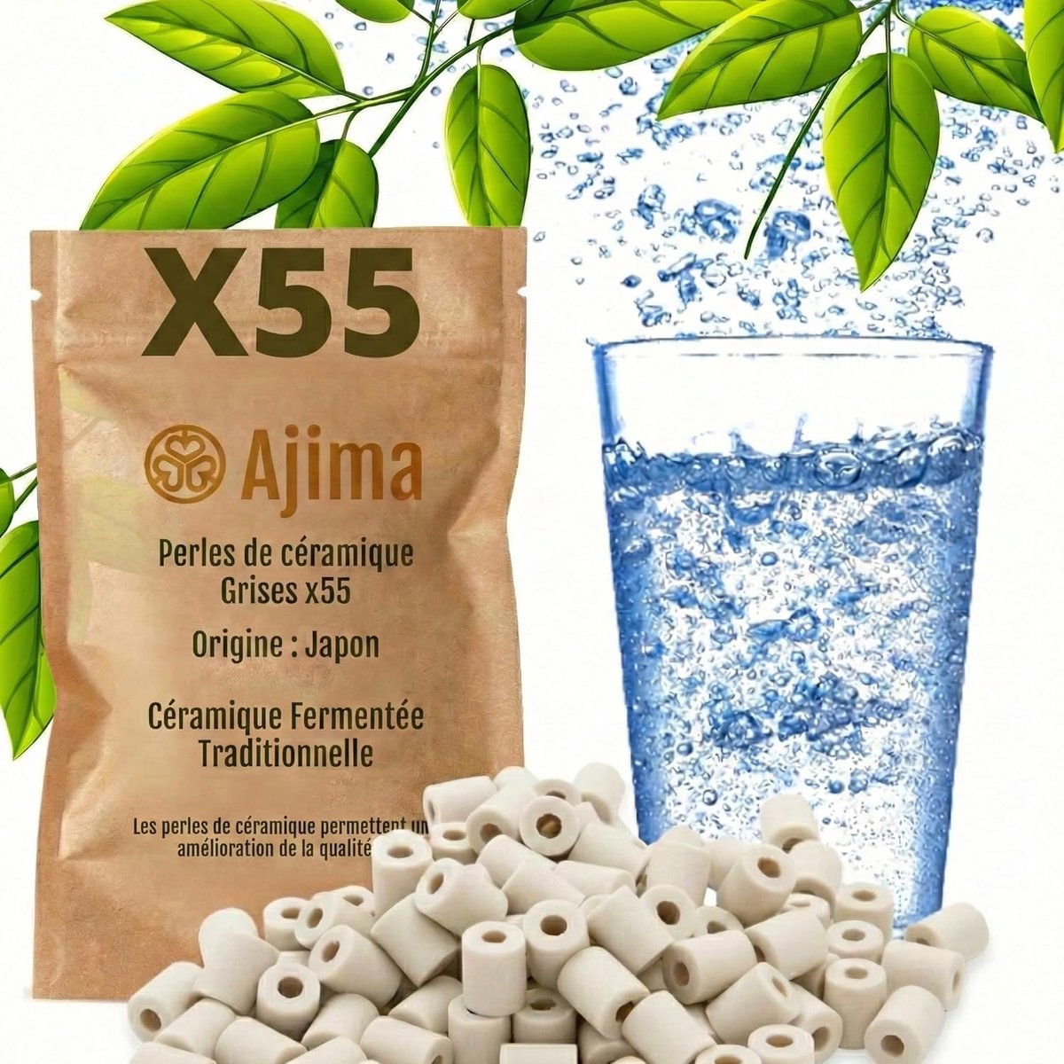 SnelShoppen - Ajima EM® 55 grijze keramische kralen, waterfilter, natuurlijk, milieuvriendelijk, anti-kalk, reiniging van water voor karaf, waterkoker