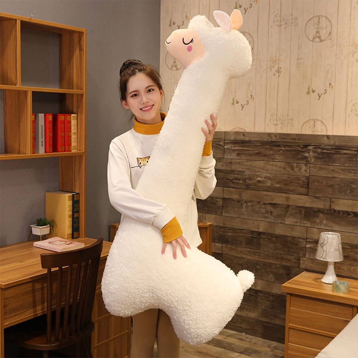 SnelShoppen - Gigantisch Lama Kussen - Pluizig Alpaca Knuffeldier - Lang Lichaamskussen - Wit - 100 cm - Perfect voor Kinderen, Knuffelen en als Kerst