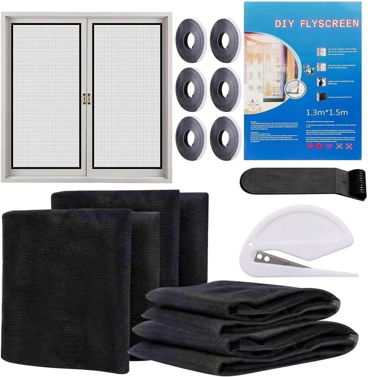 Vliegenscherm voor ramen, Set van 6, 130 x 150 cm, Zelfklevend, Bescherming tegen insecten en ongewenste dieren
