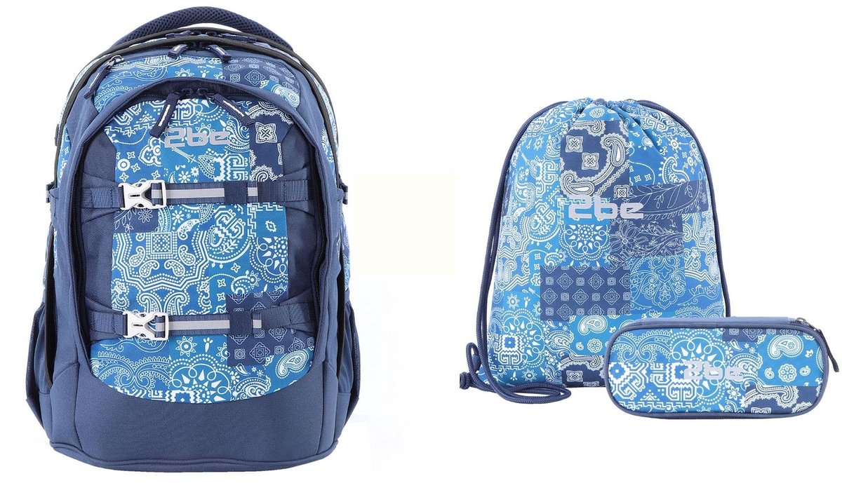 2be Ergonomisch Schoolrugzakset met gymtas en pennenzak - Koningsblauw - Koningsblauw