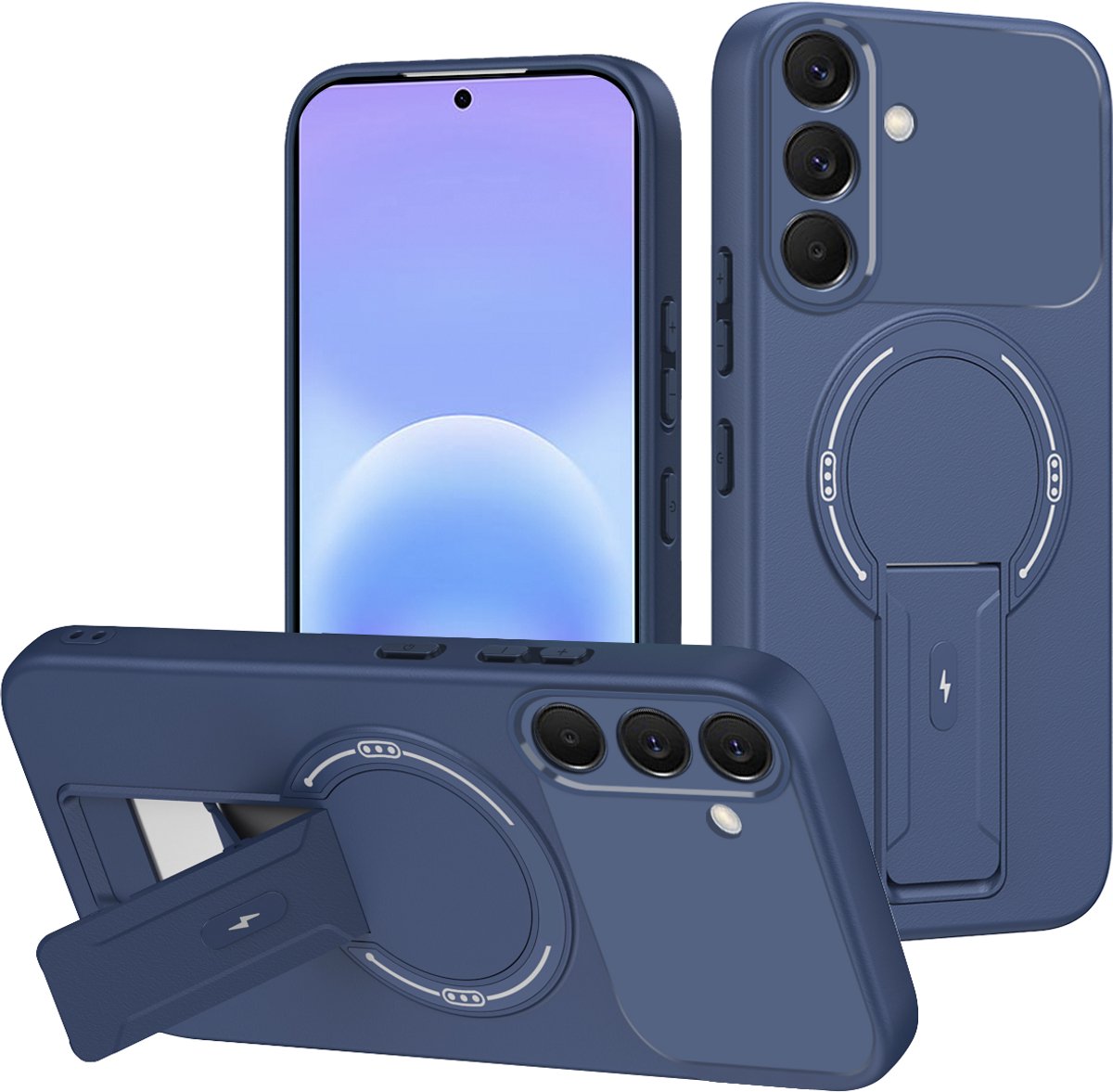 Casemania Hoesje Geschikt voor Samsung Galaxy A27 - Donker Blauw - Magnetische Telefoonhoesje Geschikt voor MagSafe - Stevige Siliconen Back Cover met Kickstand Standaard