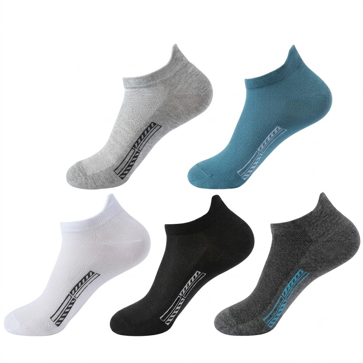Gemengde kleuren onzichtbare sokken heren en dames – 5 paar lage sport sokken van gekamd katoen, ademend mesh, zweet absorberend, sneaker sokken, geschikt voor hardlopen, fitness, wandelen en dagelijks gebruik