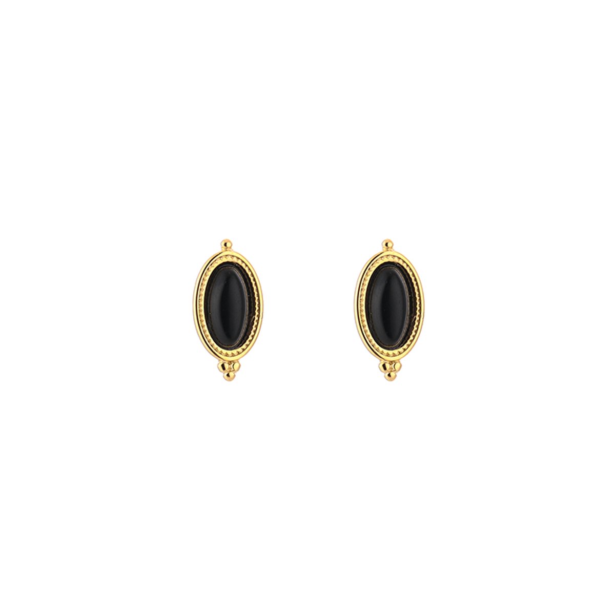 Stainless Steel Boho Oval Natural Stone Studs – Luxe Boho Natuursteen Oorknopjes – RVS - Zwart