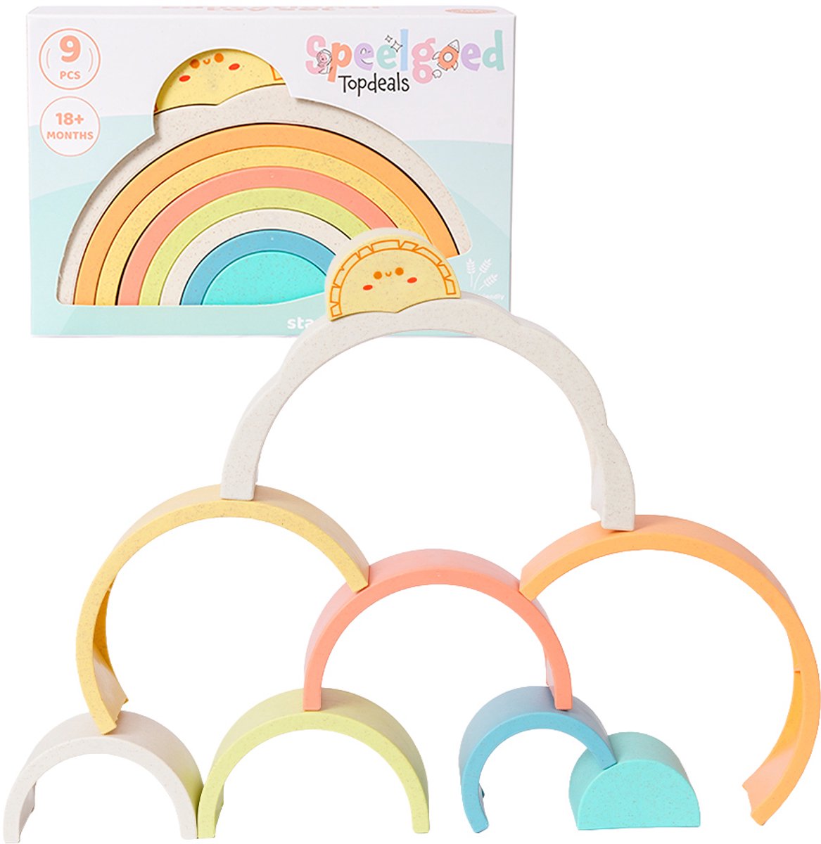 Speelgoedtopdeals - BIOplastic Stapeltoren Regenboog 9-delig - Duurzaam Speelgoed