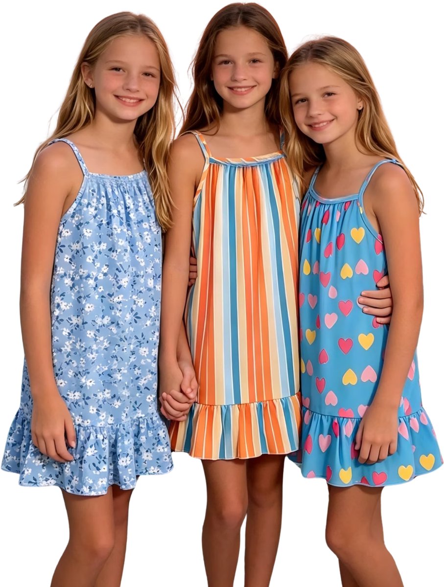 Currero Zomerjurk Meisjes Zomerjurken Kinderen Jurk Meisje Ibiza Stijl Sundress Kinderkleding + 13-14 Jaar Bloemenprint + Strepen 3