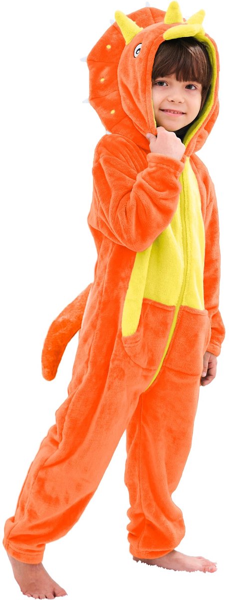SnelShoppen - LOLANTA Dinosauruskostuum voor Kinderen - Oranje Rompertje met Capuchon - Ideaal voor Carnaval, Feestjes, Speelplezier (2-3 jaar)
