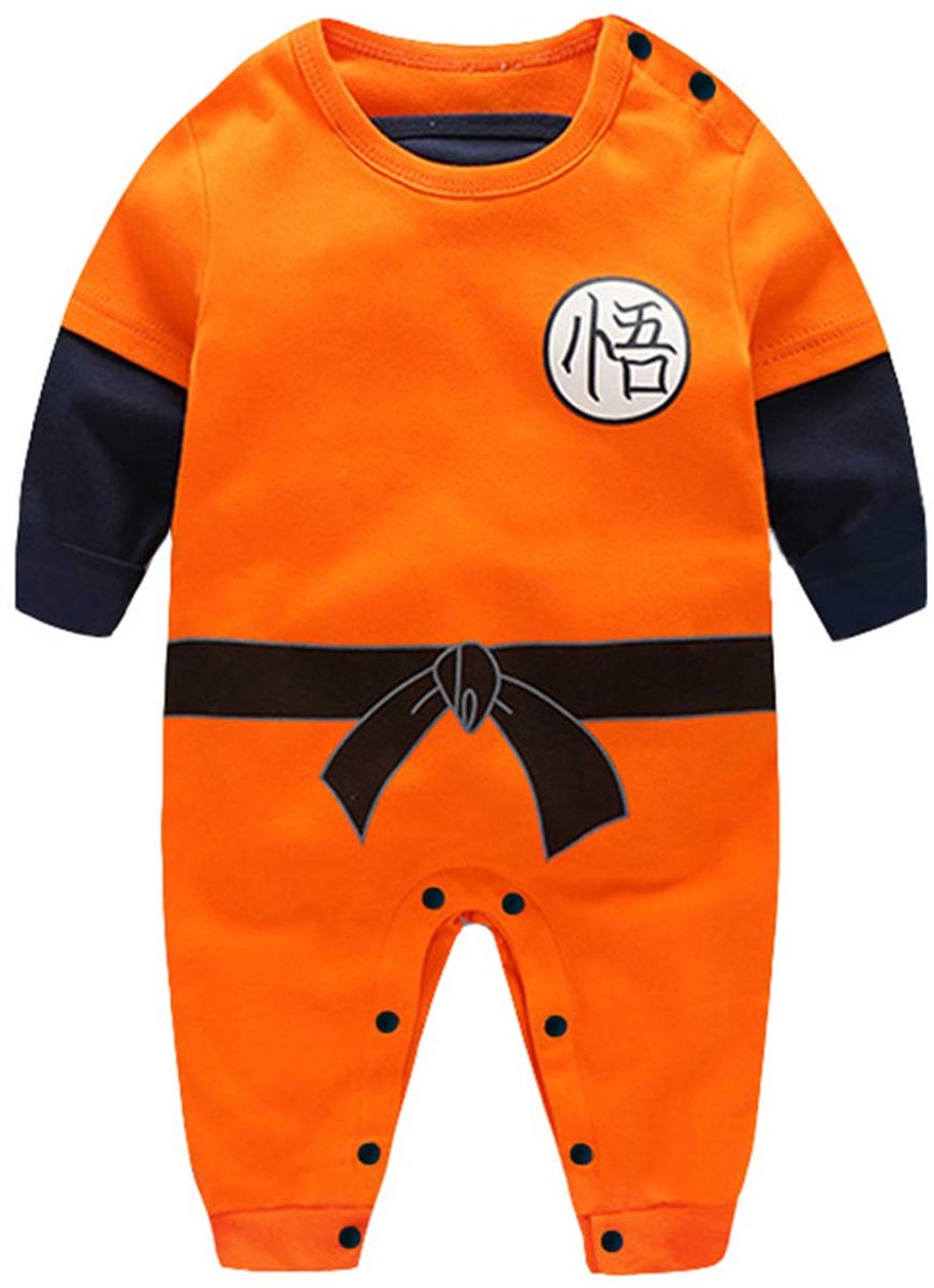 SnelShoppen - Cartoon pasgeboren baby romper, Goku geïnspireerde babykleding, jongens- en meisjesoverall, Oranje, 9-12 maanden, schattige babykleding