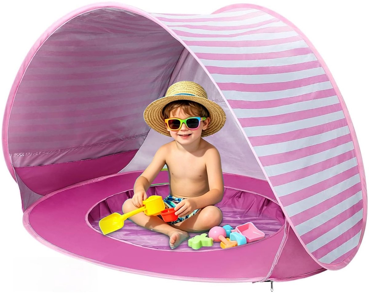 SnelShoppen - Strandschelp voor baby's UV-bescherming 50+, Pop-up Strandschelp met Zonwering, Opvouwbare Strandtent, Babyzwembad, Roze voor Strandvaka