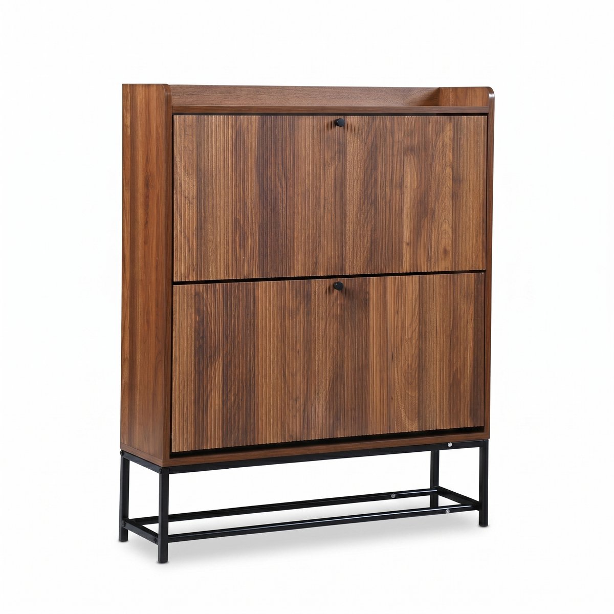 SensaHome Japandi Schoenenkast – Schoenenrek met 2 Klepdeuren – Hal Opbergkast – 80x24x100 cm – Walnoot