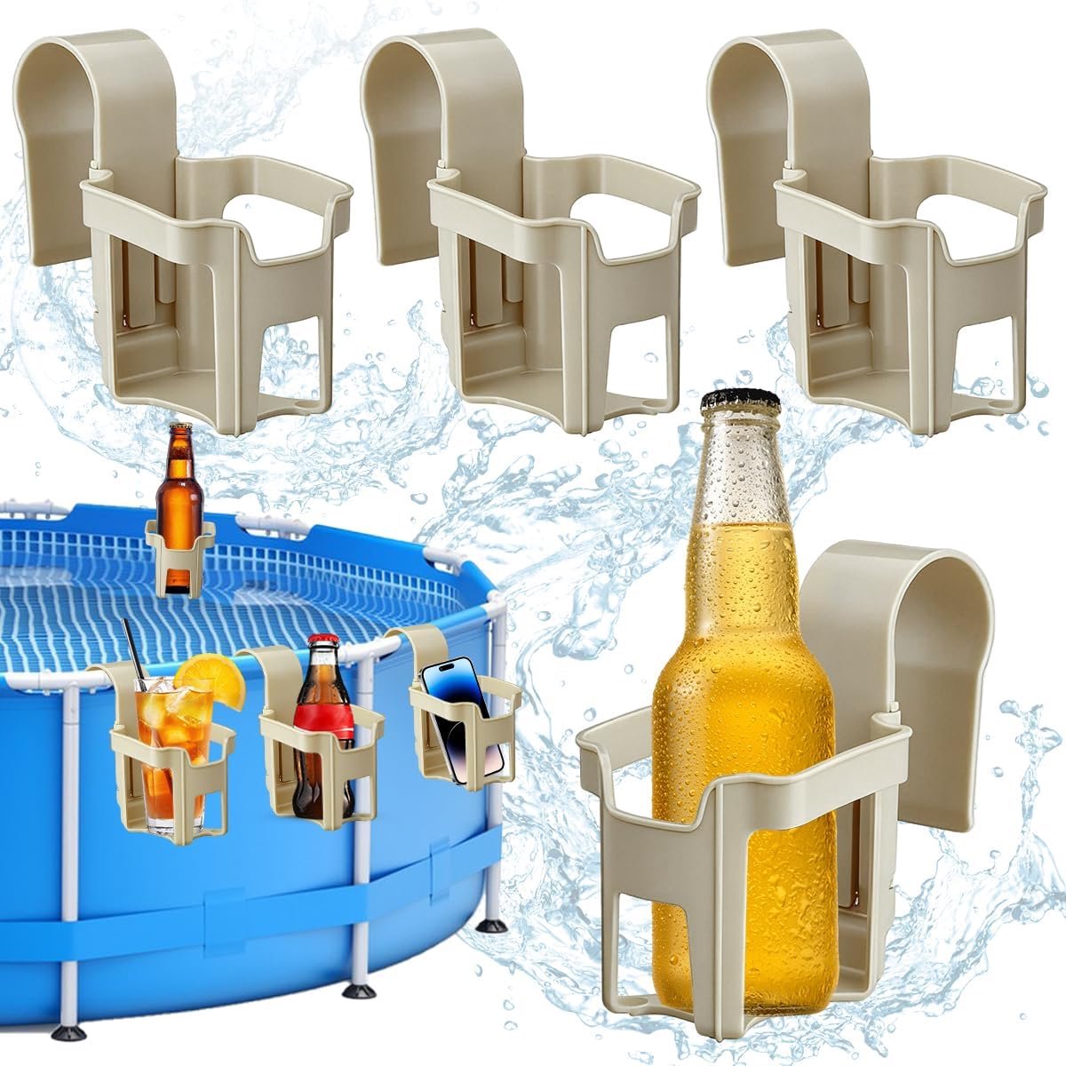 SnelShoppen - Pool Drink Holders, 4 Stuks, Plastic Drinkhouders voor Zwembadrand, Niet-slip, Voor Drankjes en Kleine Voorwerpen, Ideaal voor Feesten e