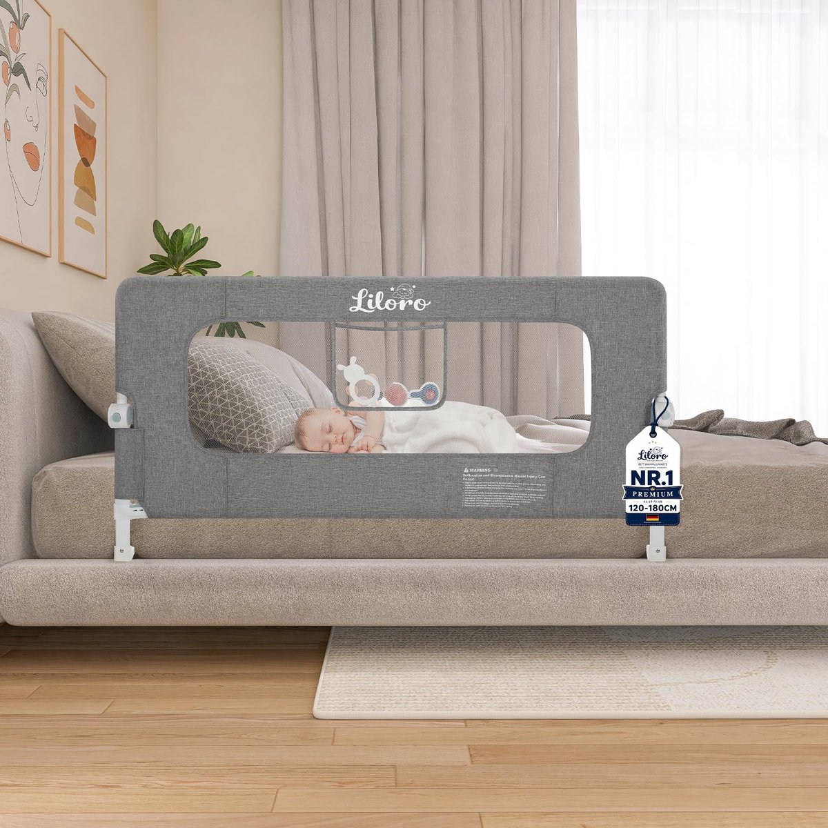 SnelShoppen - Liloro Bedhekje Kind 120 cm - Inklapbaar Veiligheidsbedhek zonder Boren - Versterkt Frame - Antibotsing Ontwerp - Voor Eenpersoons en Tw