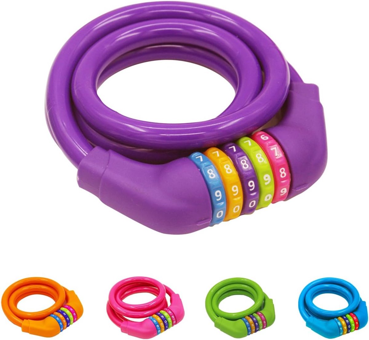 SnelShoppen - Kinderen Fietsslot, Kleurvol, Hoogbeveiligd 5-Cijferig Kabelslot, 120 cm Lang, Lilac, Ideaal voor Fietsen, Speelgoed, Buitenspeelgelegen