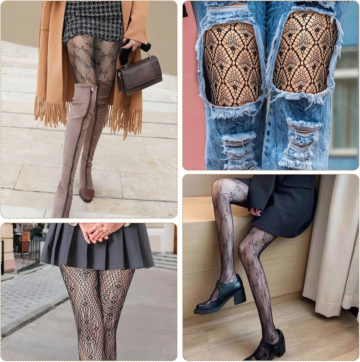 Hoogwaardige 4 Paar Patroontights voor Dames, Hoge Taille, Transparant, Zwart, Geschikt voor Dagelijks Gebruik en Feestjes