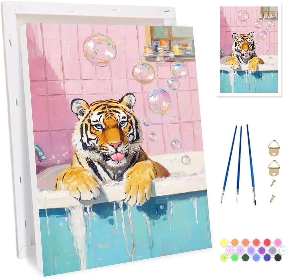 Badkamer Schilderen op Nummer voor Volwassenen - Dierenset met Acrylpigmenten voor Creatieve Huisdecoratie, 20 x 30 cm, Kunst voor Volwassenen, DIY Schilderprojecten, Ontspanning en Creativiteit