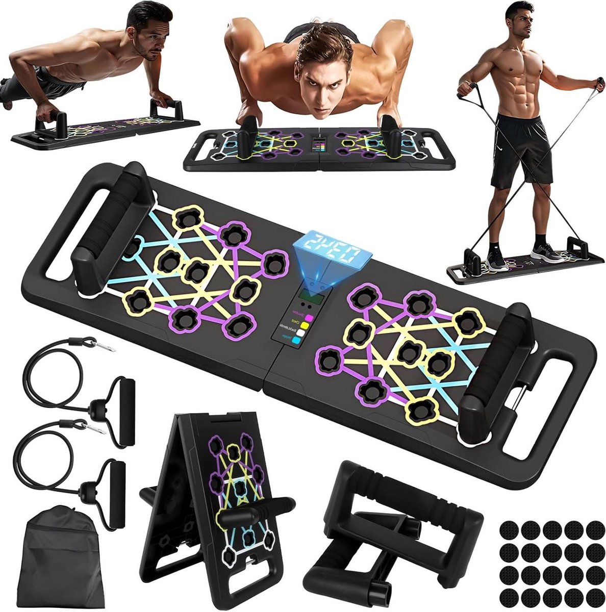 Opdrukbord - Fitnessbord - Krachtoefeningen thuis - Automatische telling - Opvouwbaar ontwerp - Zwart