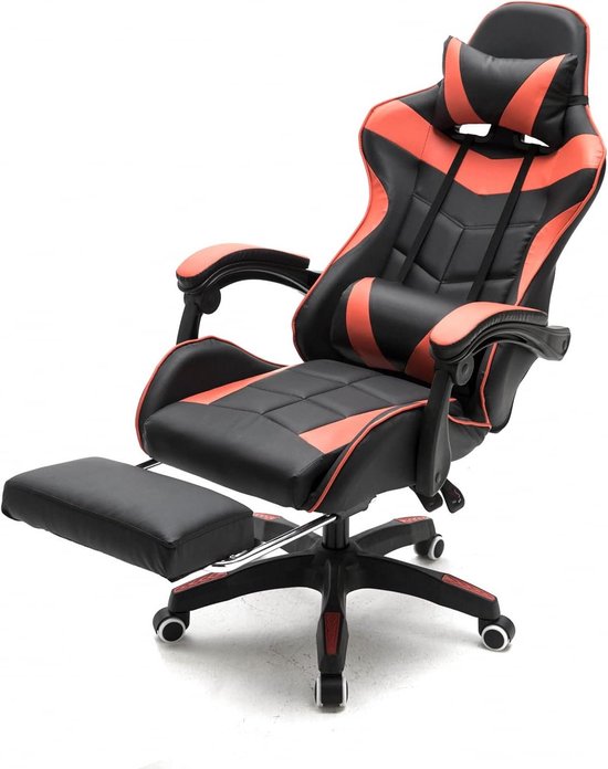 Gamestoel met voetsteun - Bureaustoel race - Comfortabel gamen - Verstelbare rugleuning - 84 cm hoog - Rood zwart — afbeelding 2