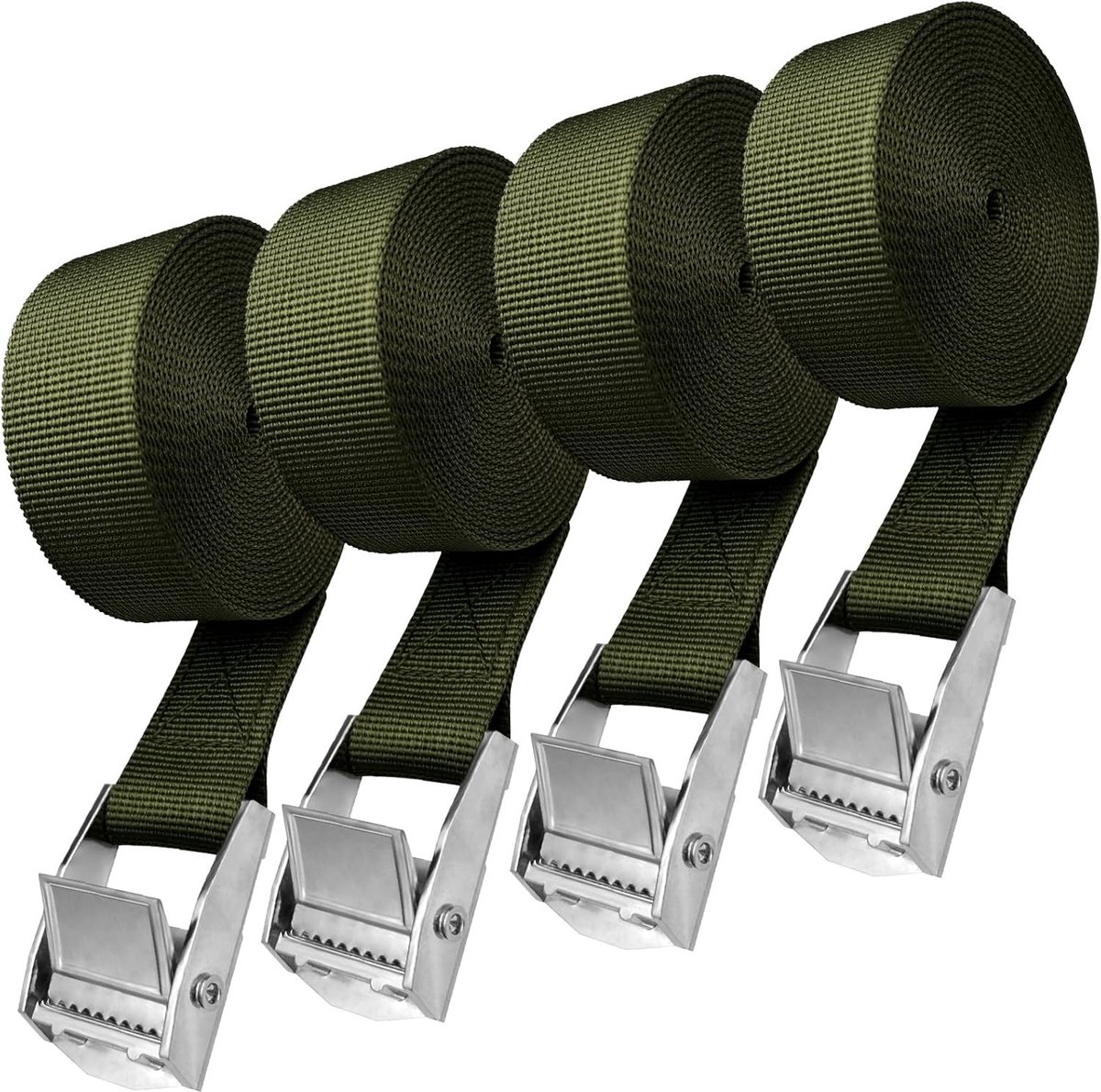 Verstelbare spanbanden set van 4, 2,5 m lange ladingstraps met klembevestiging, ideaal voor fietsen, motoren en bagage, maximale belasting 250 kg, perfect voor kamperen en reizen
