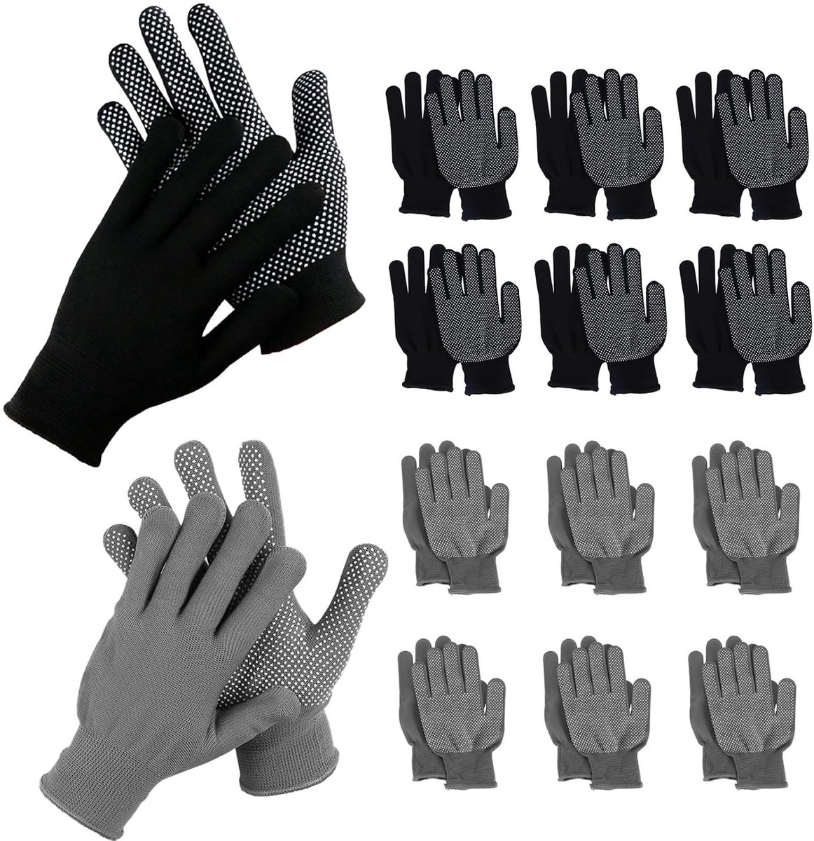 Werkhandschoenen voor mannen en vrouwen met gripstuds, nylon antislip, ideaal voor tuinieren en klussen, 14 paar