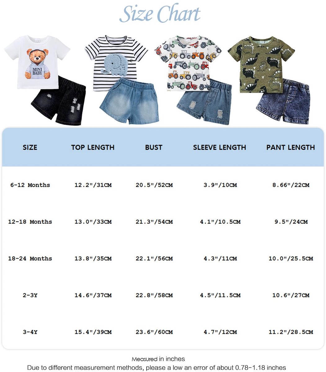 SnelShoppen - Peuter Baby Jongens Kleding Outfit Set - Schattig Bedrukt Korte Mouwen T-shirt en Denim Gescheurde Jeansshorts - Casual Lente Zomer Outf