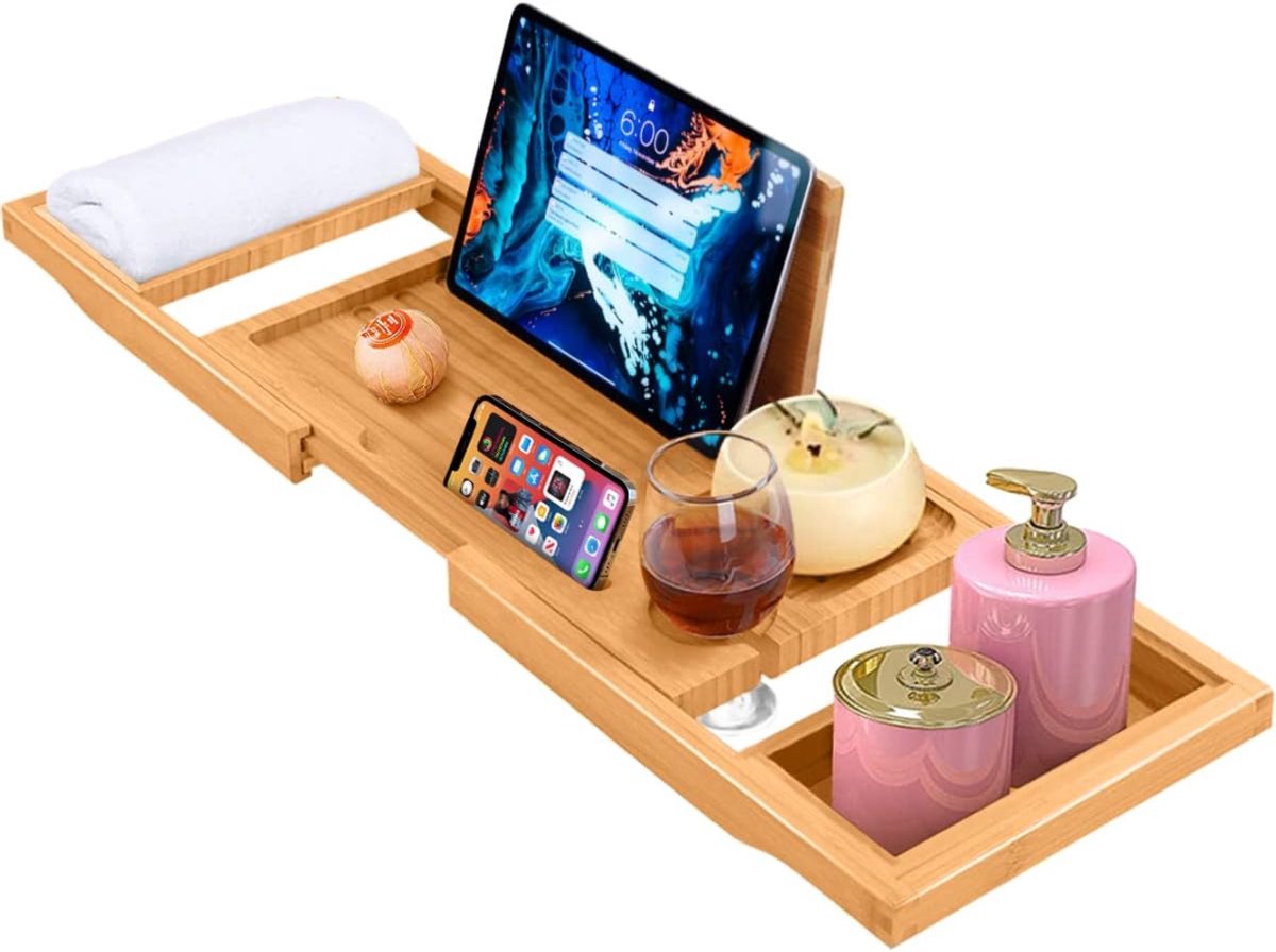 KIRA® Badplank - Badrek - Bamboe Badplank - Verstelbare Badplank - Lichtbruin - 104cm x 23cm x 3cm