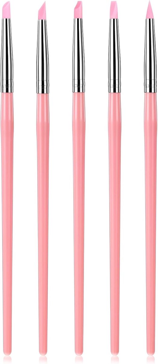 SnelShoppen - 5 Pcs Silicone Clay Shaper Modelling Tool Brush Set voor Gel Nagels - Professionele Pottery Tools van Hoogwaardige Silicone, Poplar Hout