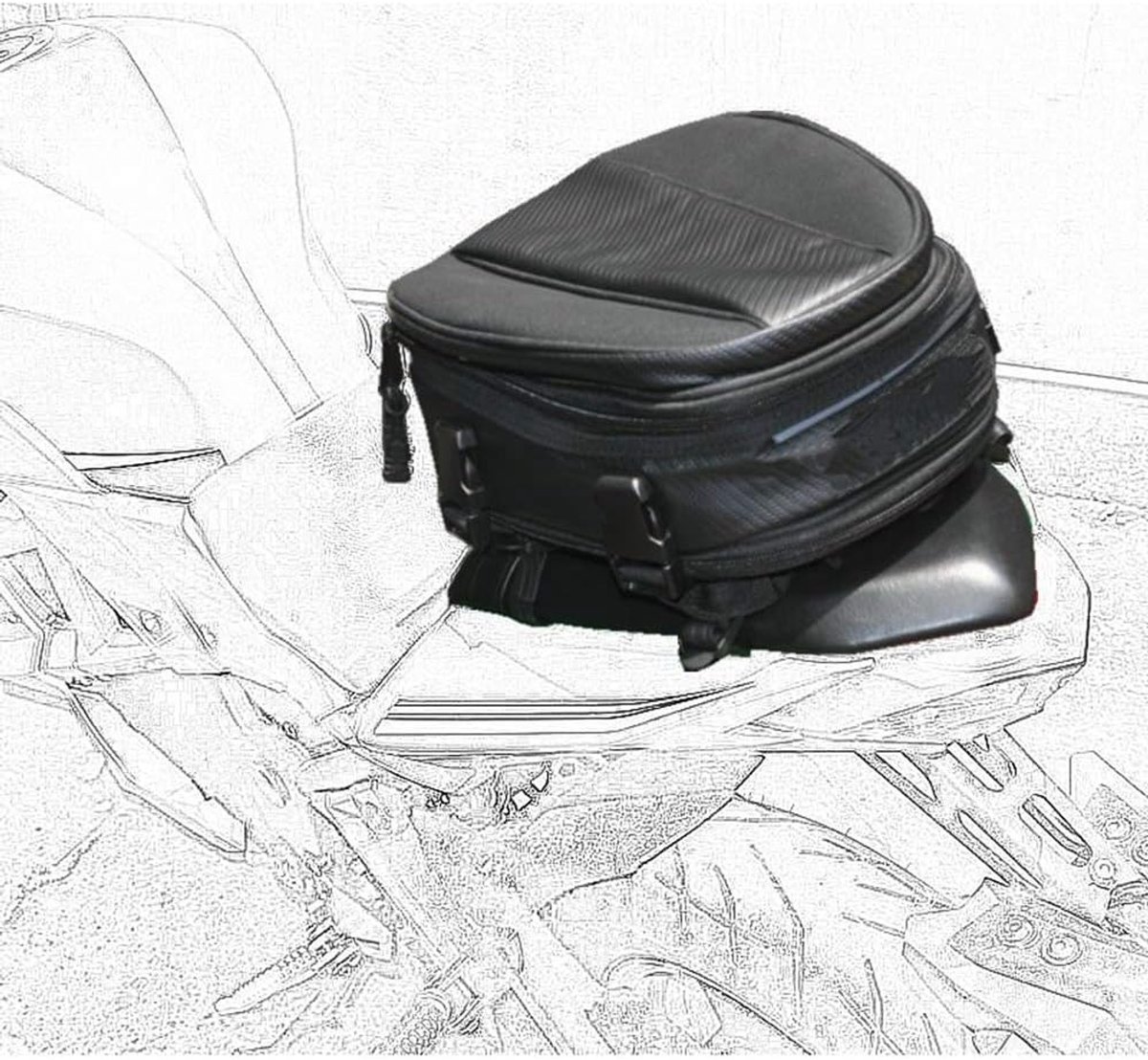 SnelShoppen - Motorfiets Achterbank Zadeltas - Waterdicht Leer - Uitbreidbare Bagagetas PU - Capaciteit 7,5-10 Liter - Universele Pasvorm voor Motoren