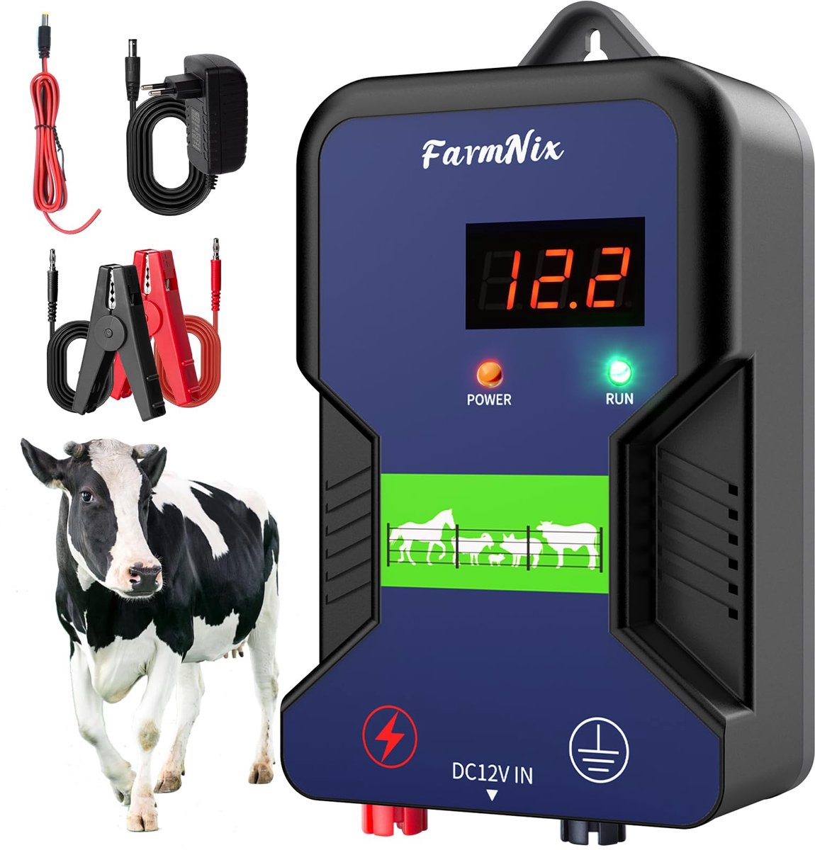 SnelShoppen - Elektrische omheining voor dieren 15 km, 12 V, 2,0 J, waterdicht hek voor wilde zwijnen, gevogelte, boerderijen en tuinen - Dierenbesche