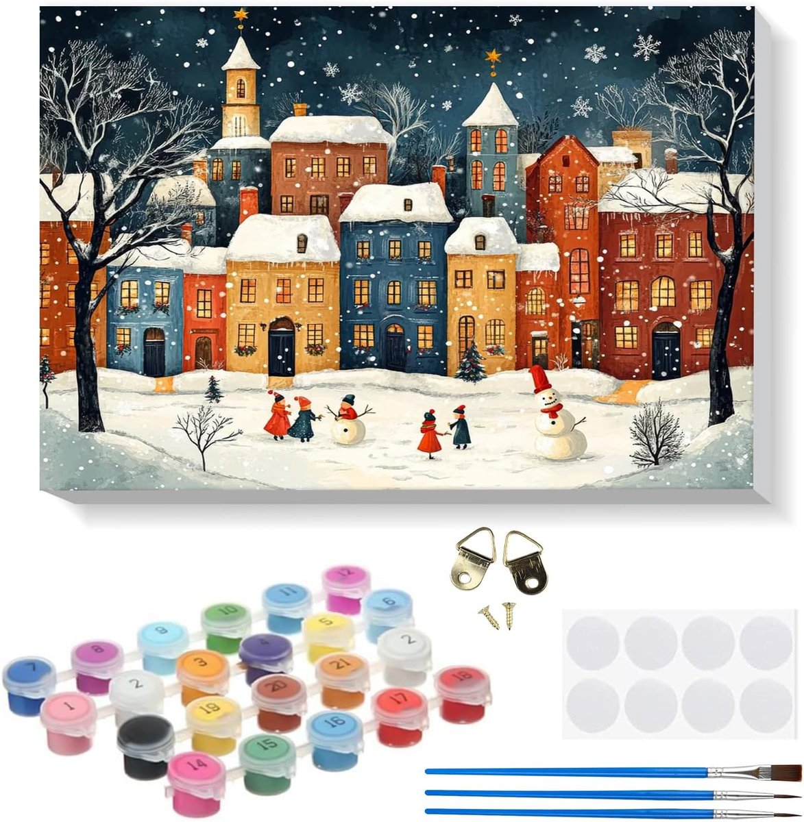 SnelShoppen - Kleurrijk Kerstnummer Schilderen op Nummer Kit met Lijsten, 30x40cm Canvas, Inclusief Verf en Penselen voor Volwassenen en Kinderen