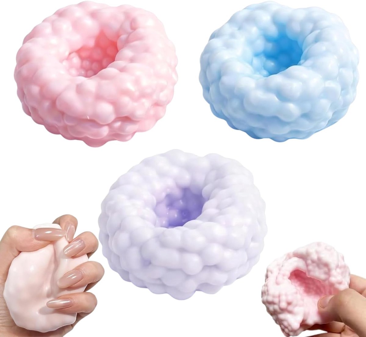 Fidget toys - Stressbal -Squishy- Stressbal Set 3 Stuks – Slow Rising Squishy Stress Ball – Sensorisch Fidget Speelgoed – Anti Stress Bal – Zachte Knijpbal voor Volwassenen en Kinderen – Voor Ontspanning, Focus en Stressvermindering