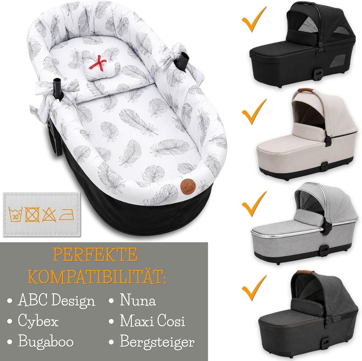 SnelShoppen - Universele Reiswieg Bekleding van Mousseline Katoen - Ademende Hoes, Set 3-delig met Kussen en Matras voor Pasgeboren Baby's - Perfect v