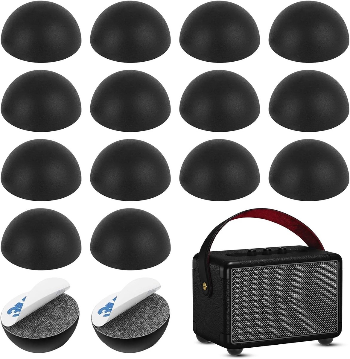 16 Stuks Silicone Voetjes voor Subwoofers en Speakers - 30mm x 15mm Plakvoetjes voor Meubels en Apparaten (Zwart)