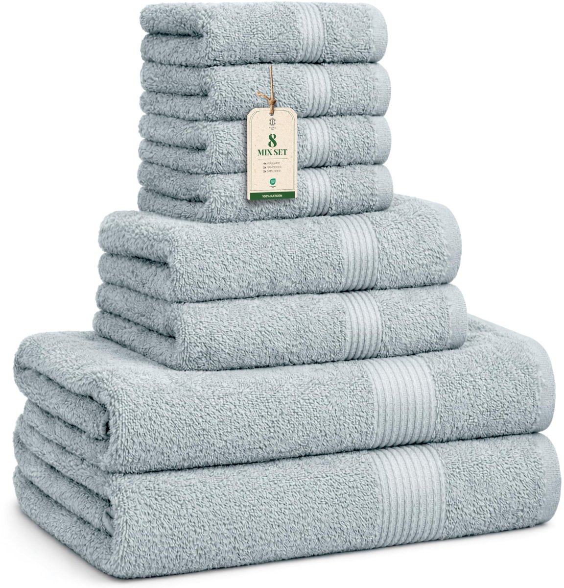 SnelShoppen - Luxe Handdoeken Set 8 Stuks - 100% Katoen - Zacht & Absorberend - Ijsblauw - Inclusief Washandjes, Handdoeken en Badhanddoeken - Ideaal