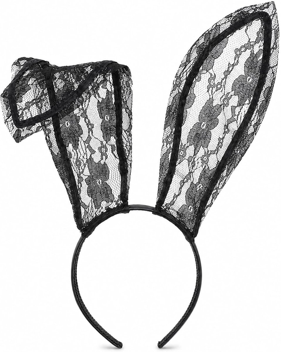 Zwarte Kanten Hoofdband met Konijnenoren, Sexy Kostuum voor Vrouwen, Halloween Accessoire, Feestoutfit, Dierenlook