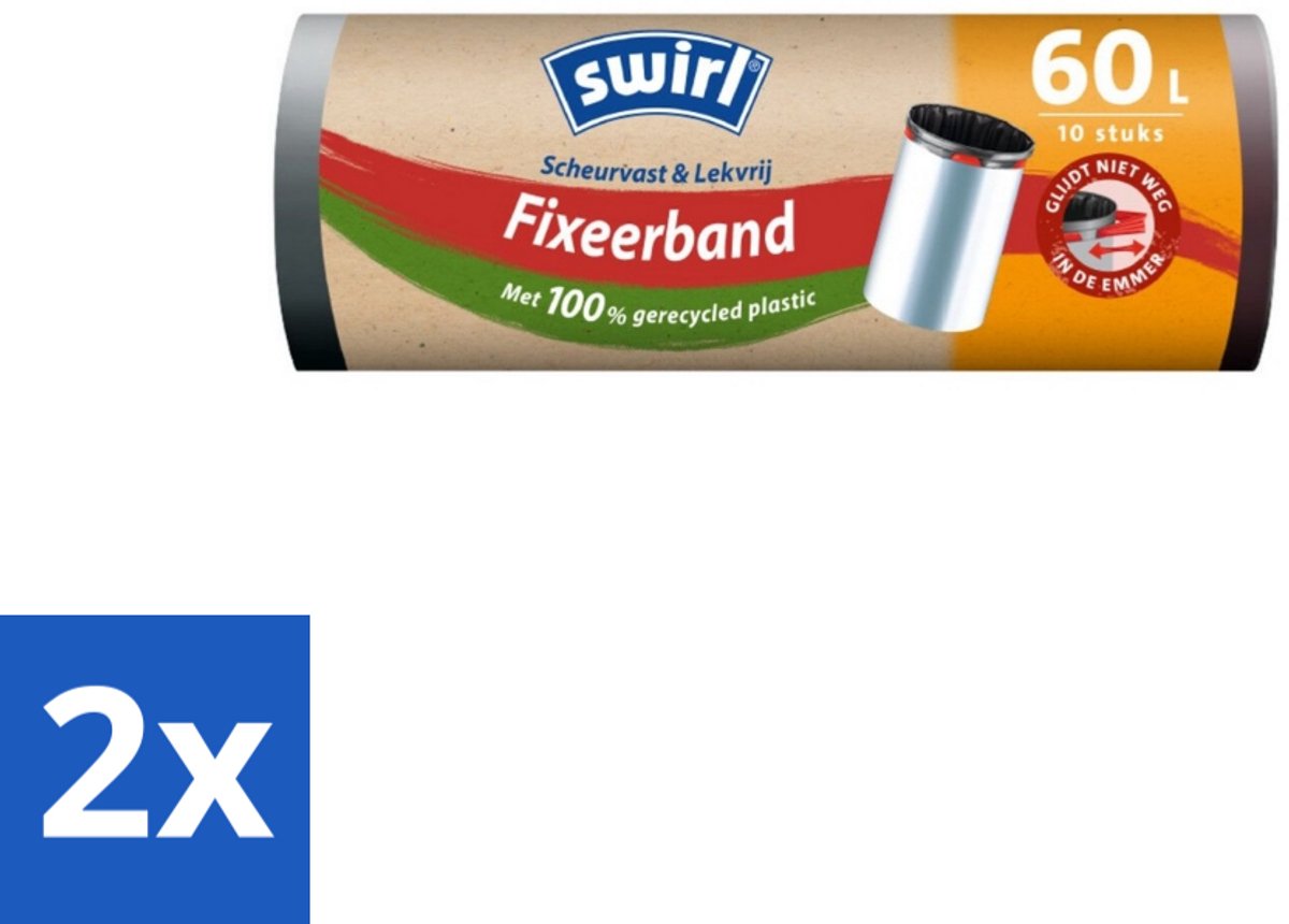 Swirl – Pedaalemmerzakken – 60 L – Fixeerband – 10 zakken - Voordeelverpakking - 2 stuks