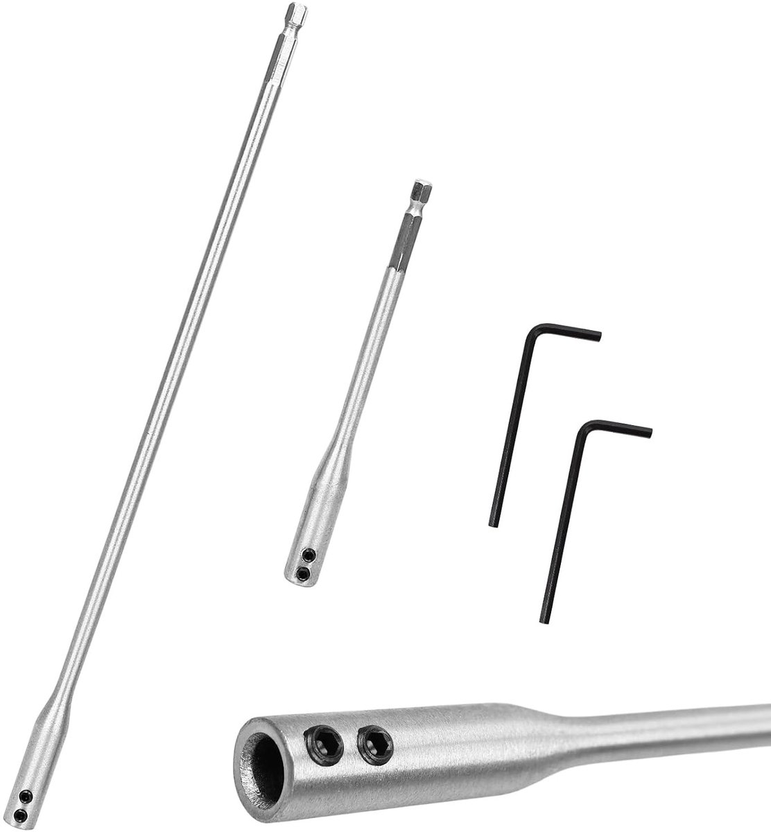 Extra lange boorverlengingen set van 2, 1/4 inch schacht, geschikt voor houtbewerking en diepe gaten