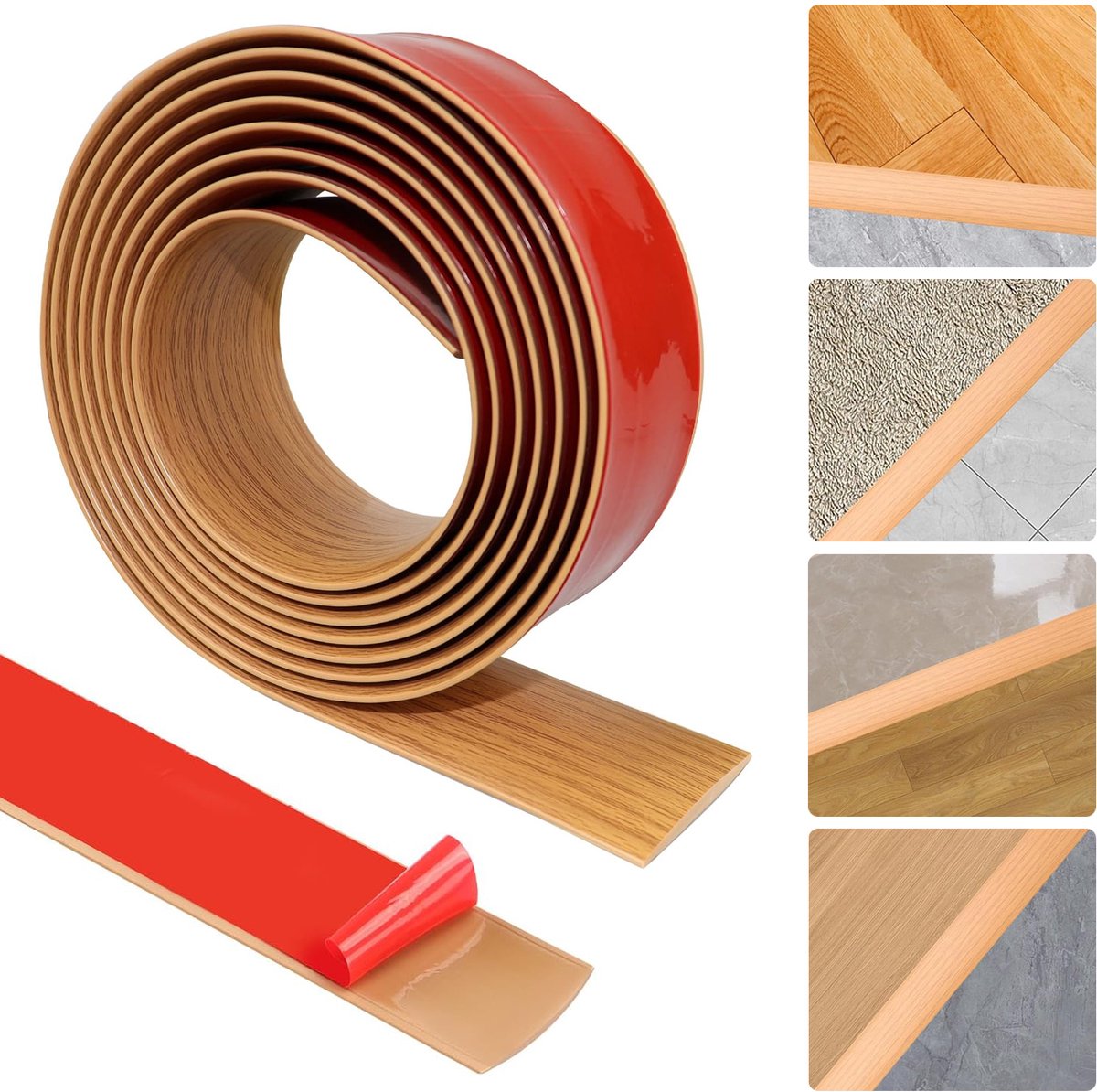 3m*5cm Vloerovergangsstrip - Zelfklevende PVC-Deurdrempelstrip - Vloerbedekkingsstroken - Vloerrandafwerking Met Houtlook