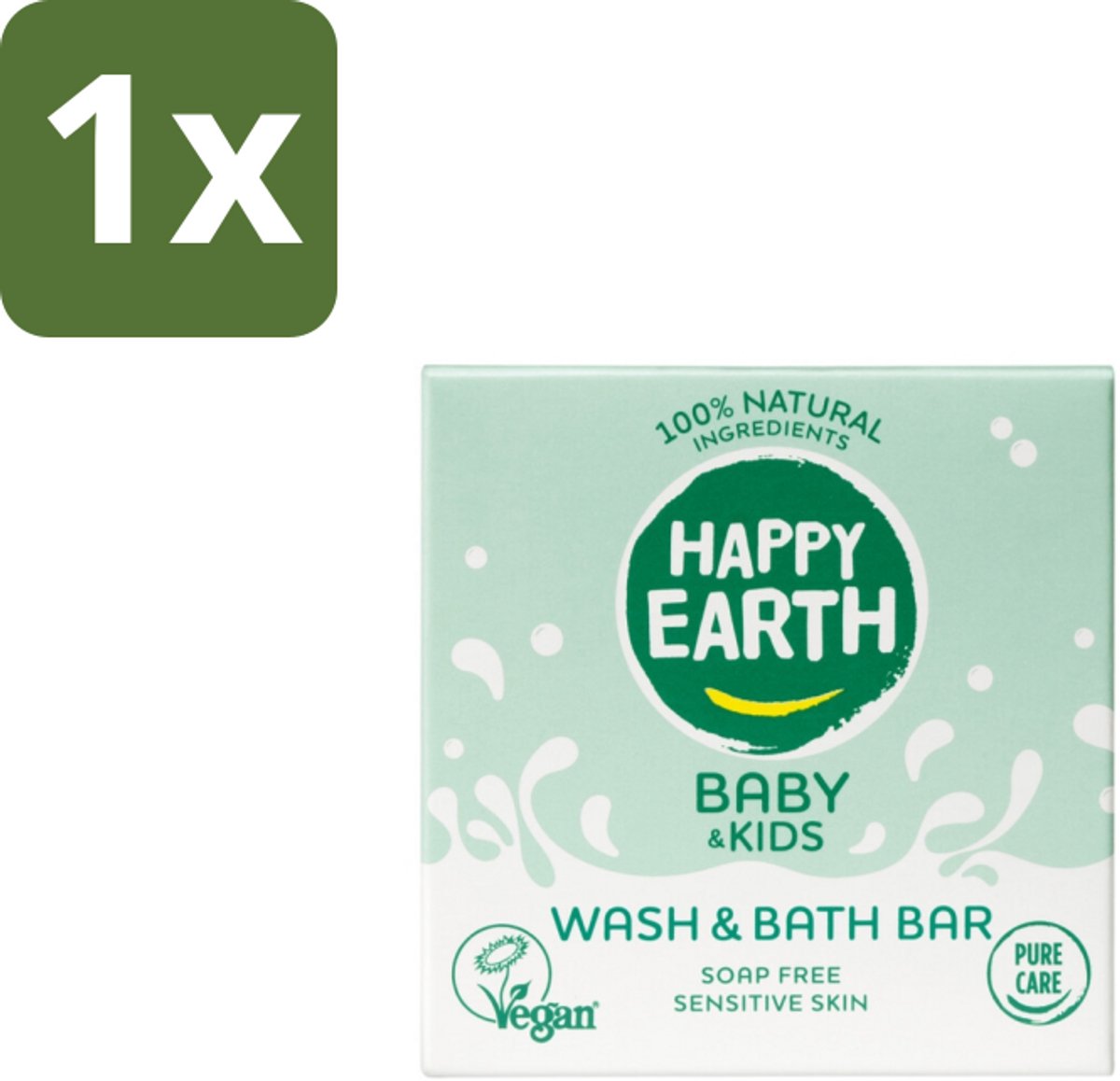 Happy Earth – Wash & Bath Bar – 100% Natuurlijk Baby & Kids – 50 g - 1 stuk