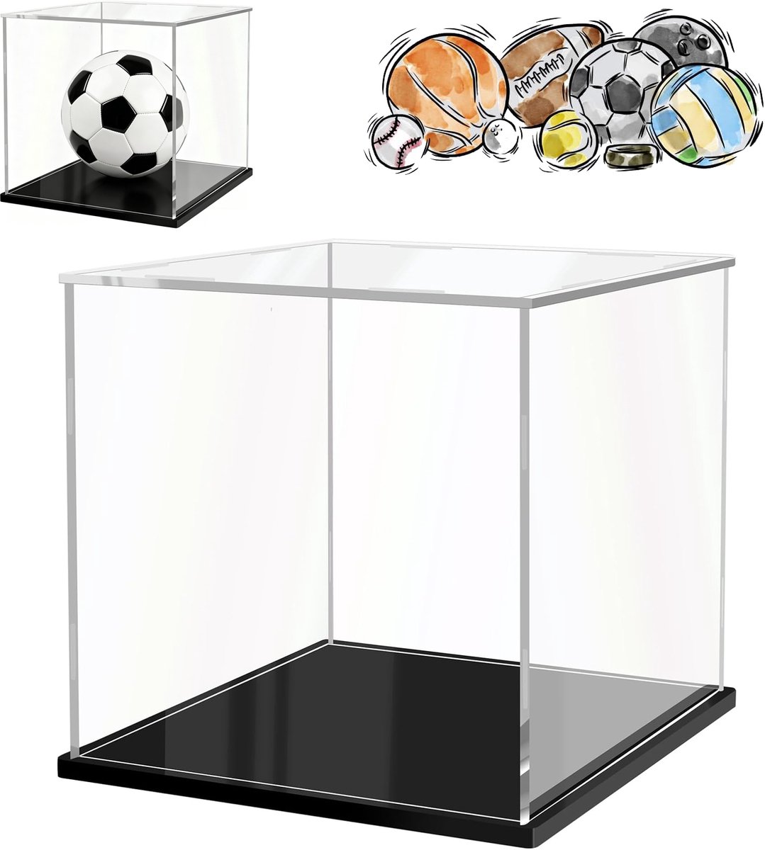Vitrinekast Met Balhouder - Transparante Acryl Vitrine Voor Voetbal - Kubusorganizer - Stofbestendige Beschermvitrine Voor Voetbal