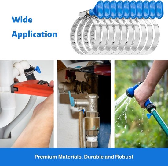 Set van 10 verstelbare slangklemmen met vleugelmoer, roestvrij staal, 25-40mm, ideaal voor water- en gasslangen, tuin- en buisklemmen — afbeelding 4
