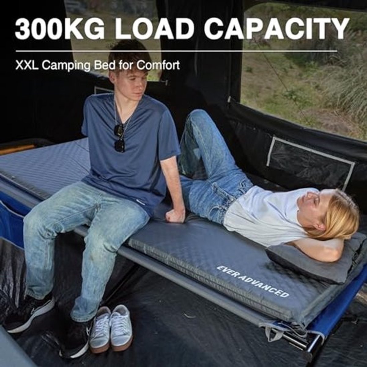Campingbed voor volwassenen - Extra breed en stevig klapbed tot 300 kg - Opvouwbaar luxe bed voor kamperen en reizen